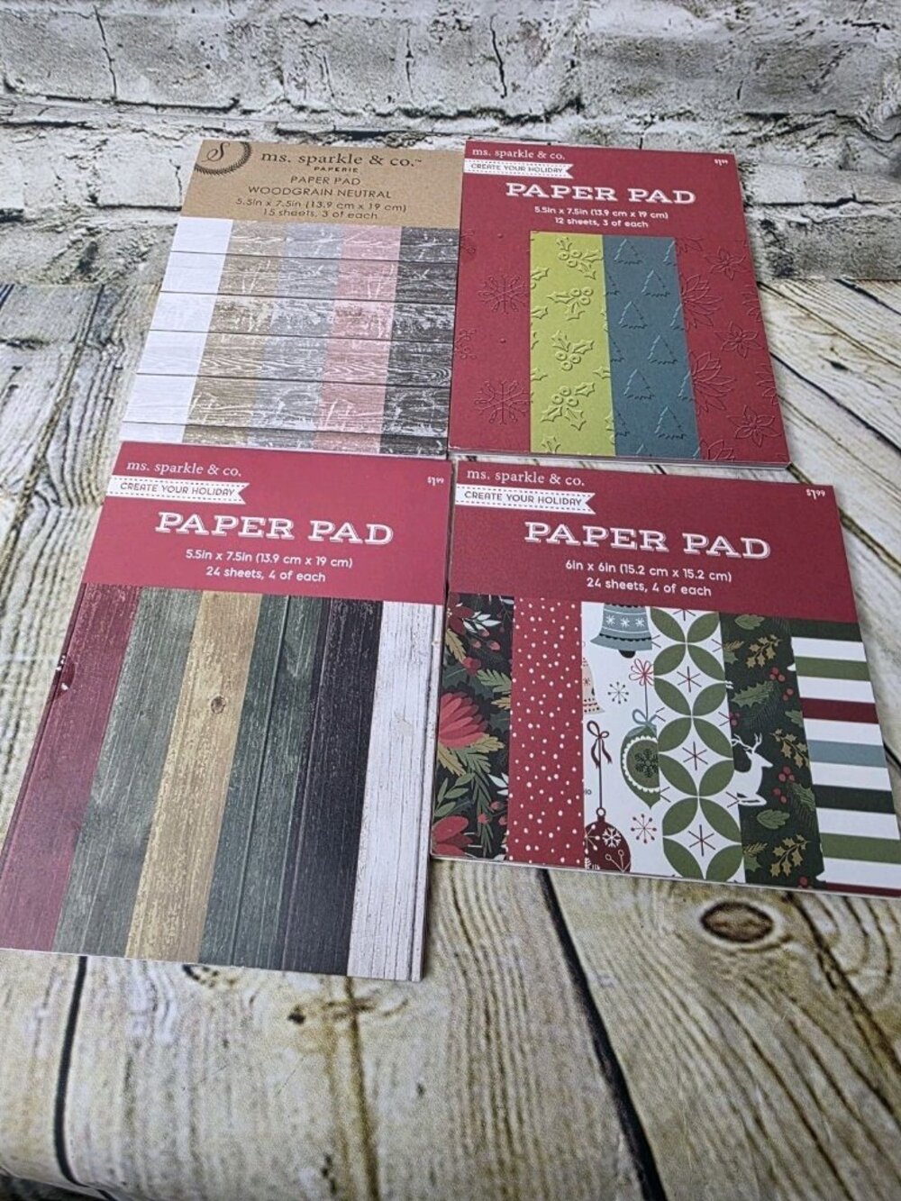 Ms Sparkle & Co Lot of Paper 6X6 5.5x7.5 4 Packs  Woodgrain Christmas Scrapbook
